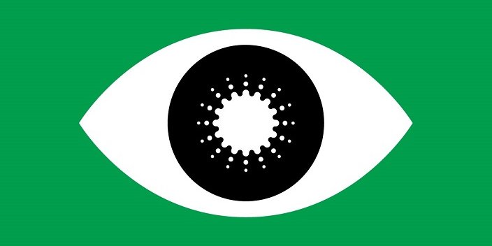 Stylised graphic of an eye on a green background.