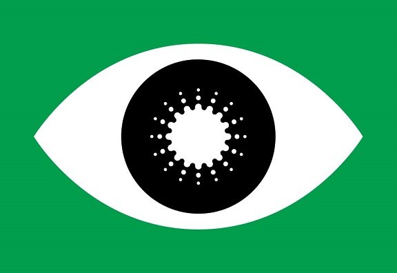 Stylised graphic of an eye on a green background.