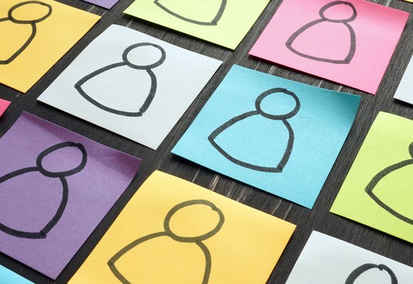 Sticky notes showing different silhouettes on different coloured paper