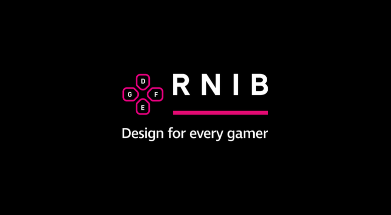 RNIB Design For Every Gamer logo on black background